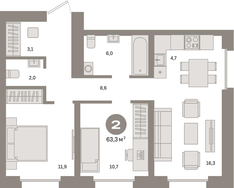 2-BD Apartment Sale, 63.3 sq. m. at Kvartal Metronom, Tagilskaya Street, Moscow, Russia #1