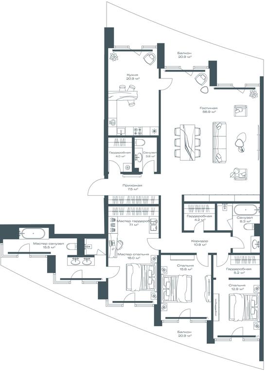 2-BD Apartment Sale, 201.6平方米 at Opus, Derbenevskaya Street, 1с1, Moscow, Russia #1