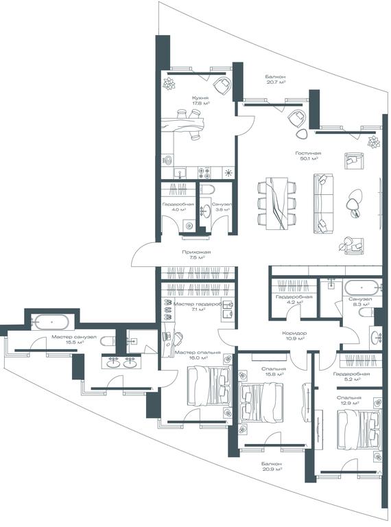 2-BD Apartment Sale, 191.6平方米 at Opus, Derbenevskaya Street, 1с1, Moscow, Russia #1