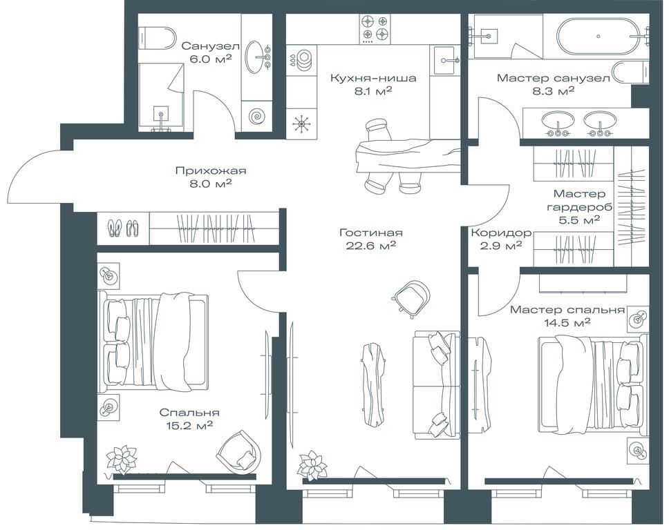 1-BD Apartment Sale, 91.1 sq. m. at Opus, Derbenevskaya Street, 1с1, Moscow, Russia #1