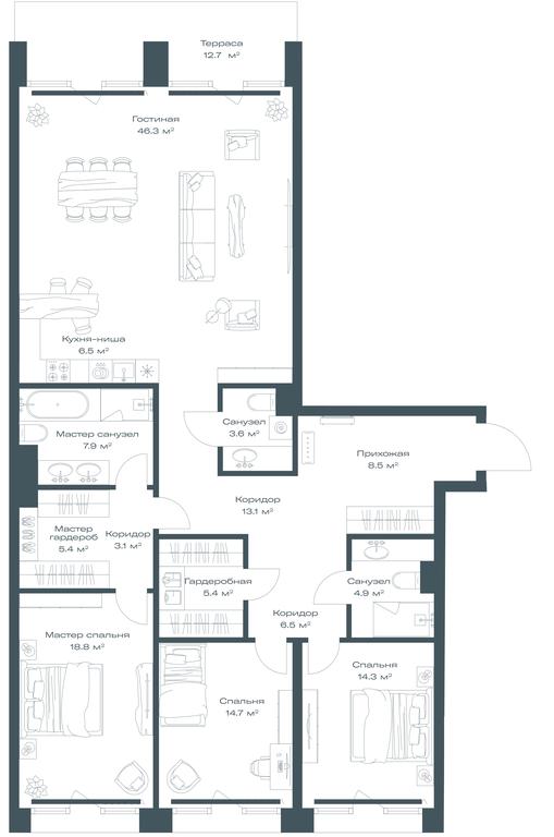 2-BD Apartment Sale, 162.8平方米 at Opus, Derbenevskaya Street, 1с1, Moscow, Russia #1