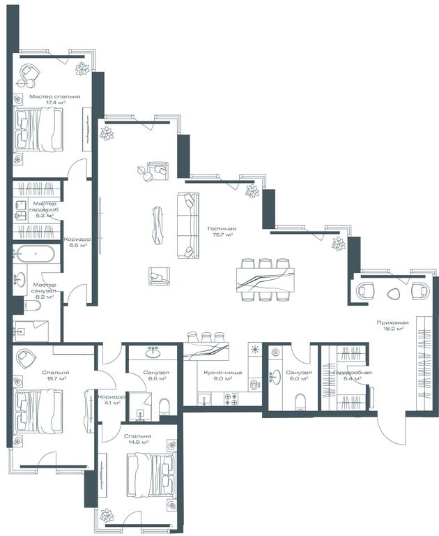 2-BD Apartment Sale, 195.9平方米 at Opus, Derbenevskaya Street, 1с1, Moscow, Russia #1