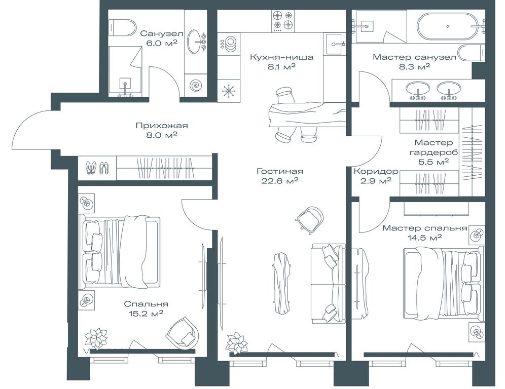 1-BD Apartment Sale, 91.1平方米 at Opus, Derbenevskaya Street, 1с1, Moscow, Russia #1