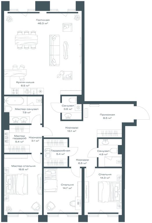 2-BD Apartment Sale, 159平方米 at Opus, Derbenevskaya Street, 1с1, Moscow, Russia #1