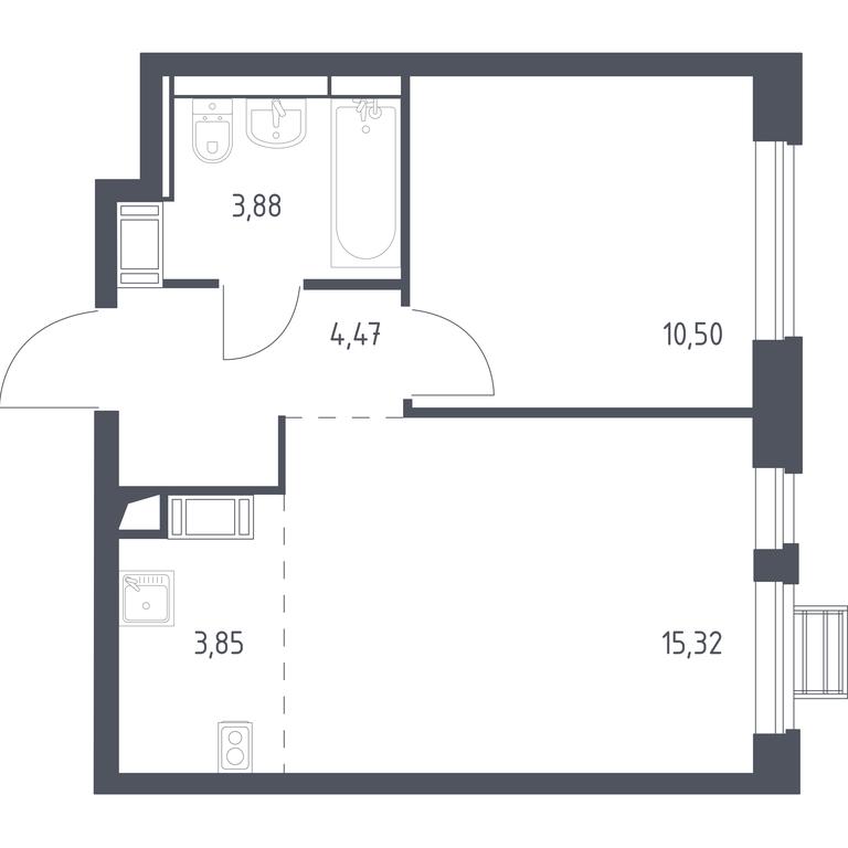 Apartment Sale, 37.4 sq. m. at Pribrezhnyi Park, Pribrezhniy Park Residential Complex, Village of Yam, Domodedovo City District, Moscow Region, Russia #1