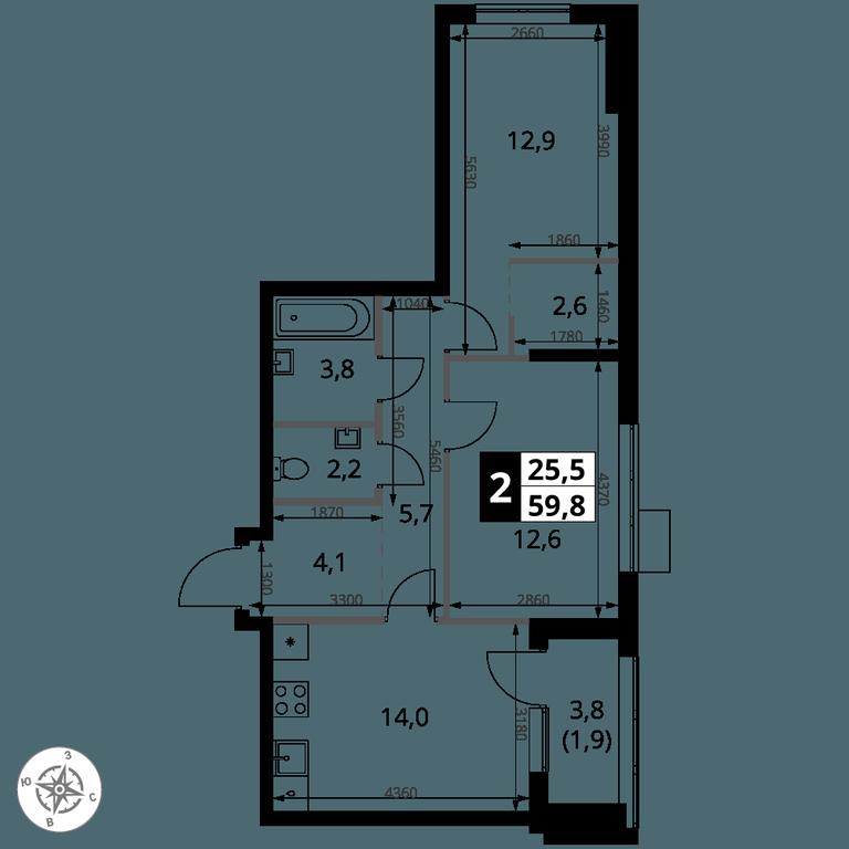 2-BD Apartment Sale, 59.8 sq. m. at 1 Yasenevskij, Kvartal № 24, Mosrentgen Settlement, Moscow, Russia #1