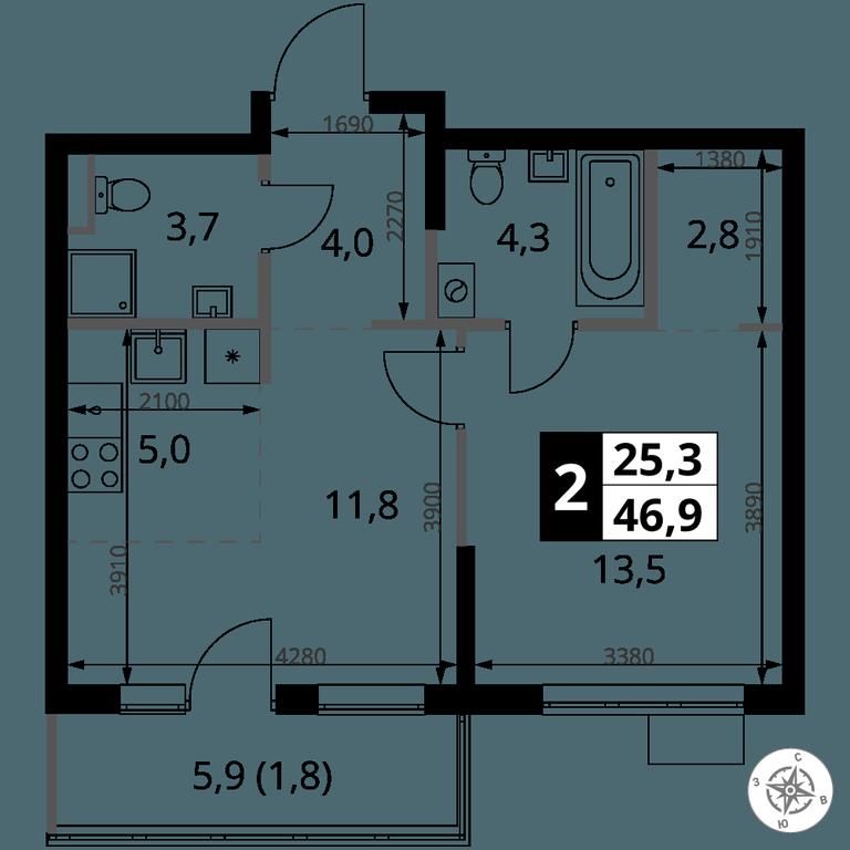 2-BD Apartment Sale, 46.9平方米 at 1 Yasenevskij, Kvartal № 24, Mosrentgen Settlement, Moscow, Russia #1 2-BD Apartment Sale, 46.9平方米 at 1 Yasenevskij, Kvartal № 24, Mosrentgen Settlement, Moscow, Russia #1