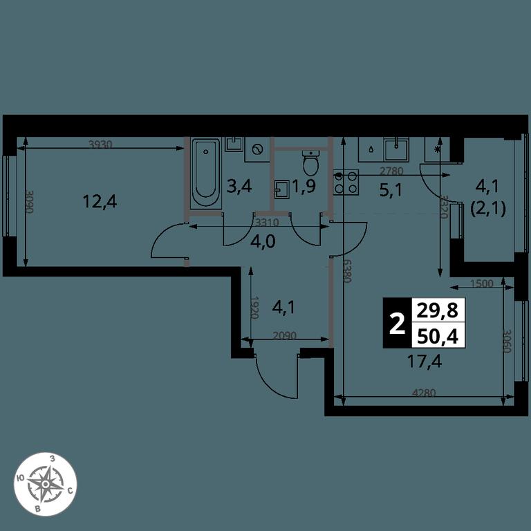 2-BD Apartment Sale, 50.4 sq. m. at 1 Yasenevskij, Kvartal № 24, Mosrentgen Settlement, Moscow, Russia #1 2-BD Apartment Sale, 50.4 sq. m. at 1 Yasenevskij, Kvartal № 24, Mosrentgen Settlement, Moscow, Russia #1