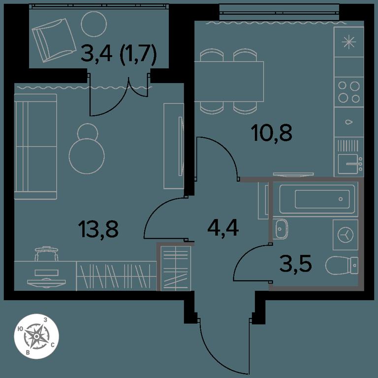1-BD Apartment Sale, 34.1 sq. m. at Yzhnaya Bitsa, Yuzhnaya Bitsa Residential Complex, posyolok Bittsa, Leninskiy City District, Moscow Region, Russia #1