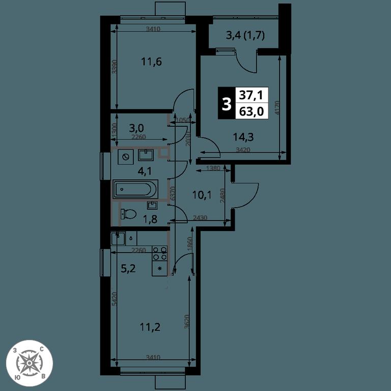 3-BD Apartment Sale, 63 sq. m. at Pervy Sheremetevskij, Komsomolskaya Street, 16, Khimki, Moscow Region, Russia #2 3-BD Apartment Sale, 63 sq. m. at Pervy Sheremetevskij, Komsomolskaya Street, 16, Khimki, Moscow Region, Russia #2