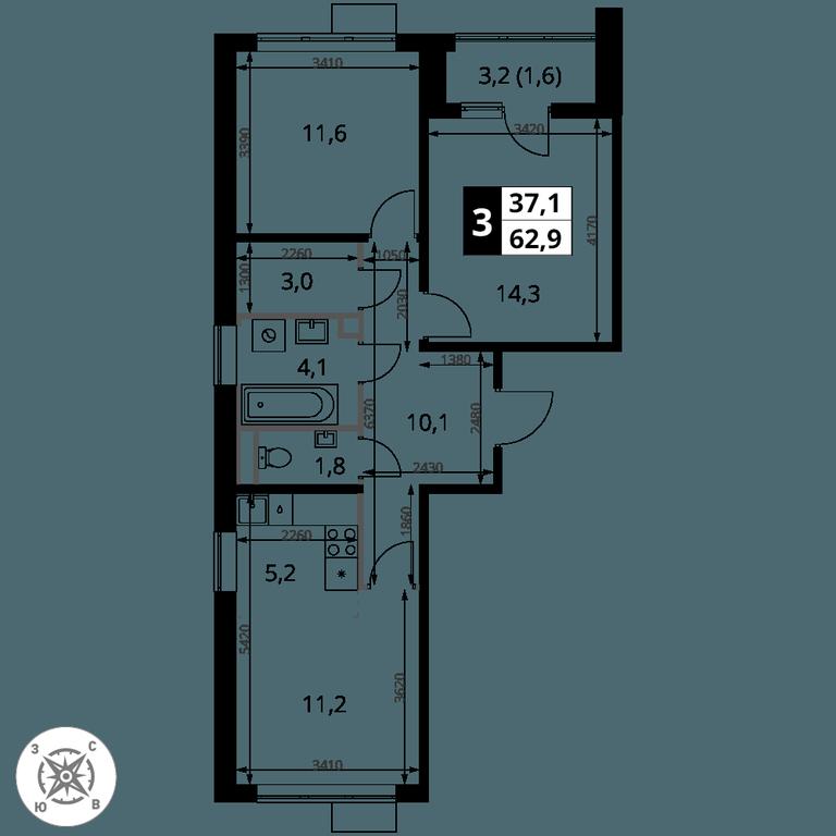 3-BD Apartment Sale, 62.9 sq. m. at Pervy Sheremetevskij, Komsomolskaya Street, 16, Khimki, Moscow Region, Russia #2 3-BD Apartment Sale, 62.9 sq. m. at Pervy Sheremetevskij, Komsomolskaya Street, 16, Khimki, Moscow Region, Russia #2
