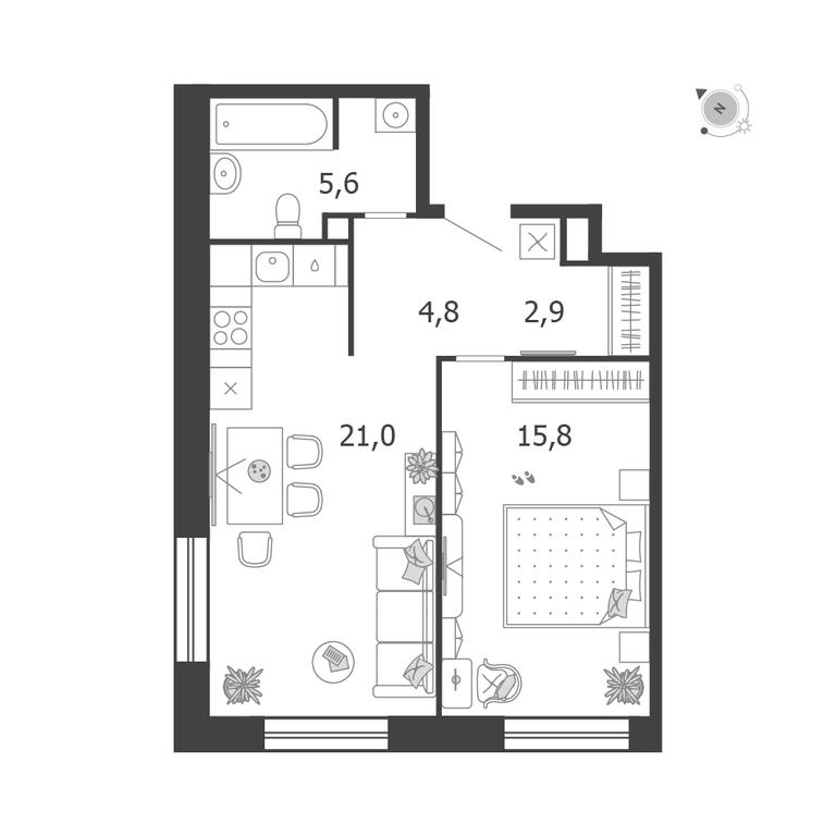 1-BD Apartment Sale, 50.1 sq. m. at Shagal, Автозаводская улица, 23, Москва, Россия #1