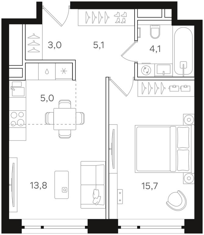 1-BD Apartment Sale, 46.7 sq. m. at Mangazeya na Rechnom, Leningradskoye Highway, Moscow, Russia #1