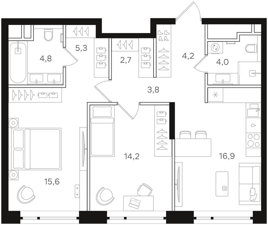 2-BD Apartment Sale, 71.5 sq. m. at Mangazeya na Rechnom, Leningradskoye Highway, Moscow, Russia #1