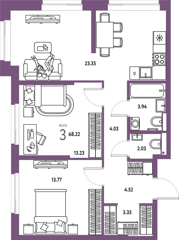 2-BD Apartment Sale, 68.22平方米 at Strana.Parkovaya, ulitsa Komarova, Mytischi, Moscow Region, Russia #1