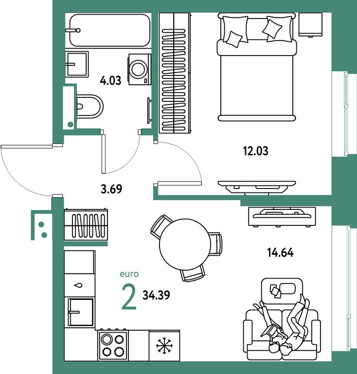 1-BD Apartment Sale, 34.39平方米 at Strana.Parkovaya, ulitsa Komarova, Mytischi, Moscow Region, Russia #1