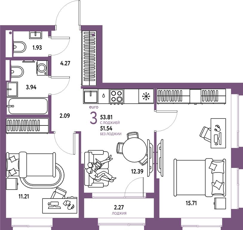2-BD Apartment Sale, 53.81平方米 at Strana.Parkovaya, ulitsa Komarova, Mytischi, Moscow Region, Russia #1 2-BD Apartment Sale, 53.81平方米 at Strana.Parkovaya, ulitsa Komarova, Mytischi, Moscow Region, Russia #1
