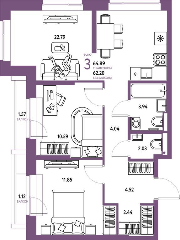 Продажа 2-комн. квартиры, 64,89 м² в ЖК «Страна.Парковая», улица Комарова, Мытищи, Московская область, Россия #1 Продажа 2-комн. квартиры, 64,89 м² в ЖК «Страна.Парковая», улица Комарова, Мытищи, Московская область, Россия #1