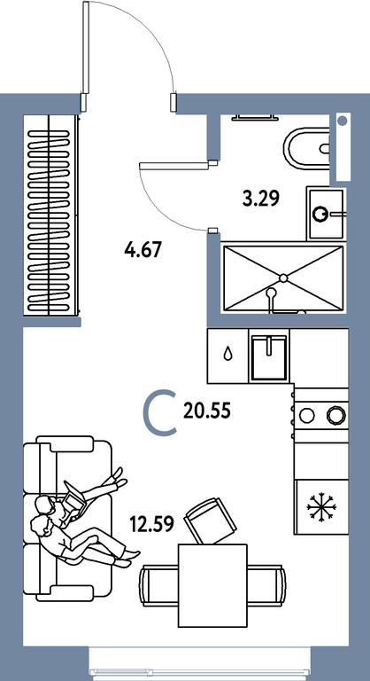 Apartment Sale, 20.55 sq. m. at Strana.Parkovaya, ulitsa Komarova, Mytischi, Moscow Region, Russia #2