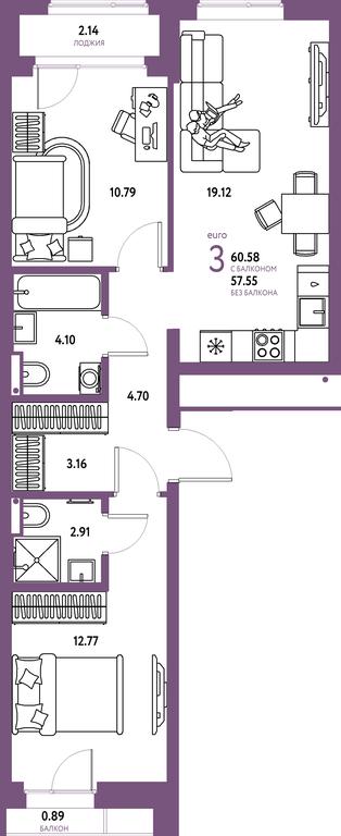 2-BD Apartment Sale, 60.58 sq. m. at Strana.Parkovaya, ulitsa Komarova, Mytischi, Moscow Region, Russia #1 2-BD Apartment Sale, 60.58 sq. m. at Strana.Parkovaya, ulitsa Komarova, Mytischi, Moscow Region, Russia #1