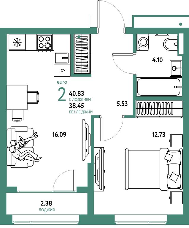 1-BD Apartment Sale, 40.83平方米 at Strana.Parkovaya, ulitsa Komarova, Mytischi, Moscow Region, Russia #1