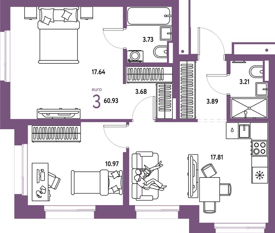 2-BD Apartment Sale, 60.93 sq. m. at Strana.Parkovaya, ulitsa Komarova, Mytischi, Moscow Region, Russia #1 2-BD Apartment Sale, 60.93 sq. m. at Strana.Parkovaya, ulitsa Komarova, Mytischi, Moscow Region, Russia #1