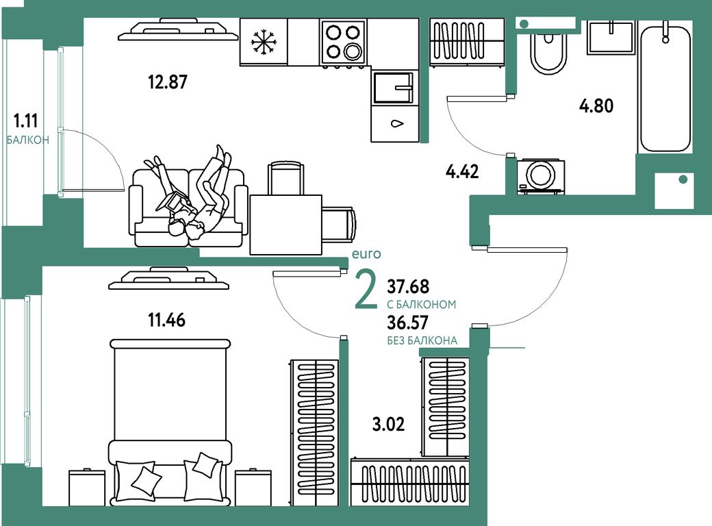 1-BD Apartment Sale, 37.68平方米 at Strana.Parkovaya, ulitsa Komarova, Mytischi, Moscow Region, Russia #1 1-BD Apartment Sale, 37.68平方米 at Strana.Parkovaya, ulitsa Komarova, Mytischi, Moscow Region, Russia #1