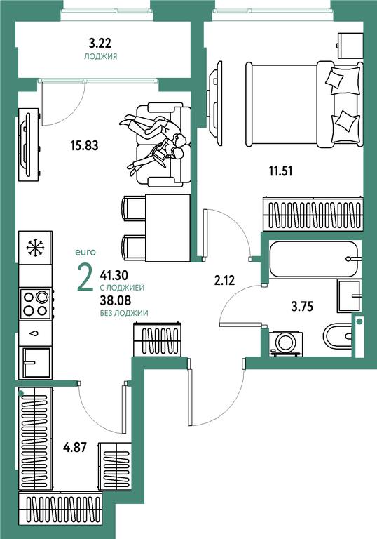 1-BD Apartment Sale, 41.3平方米 at Strana.Parkovaya, ulitsa Komarova, Mytischi, Moscow Region, Russia #1