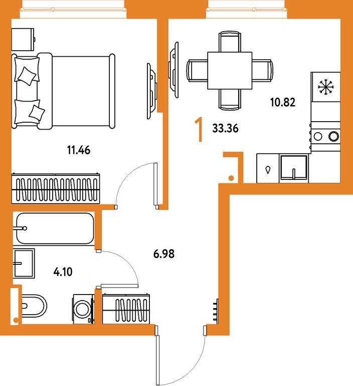 1-BD Apartment Sale, 33.36平方米 at Strana.Parkovaya, ulitsa Komarova, Mytischi, Moscow Region, Russia #2