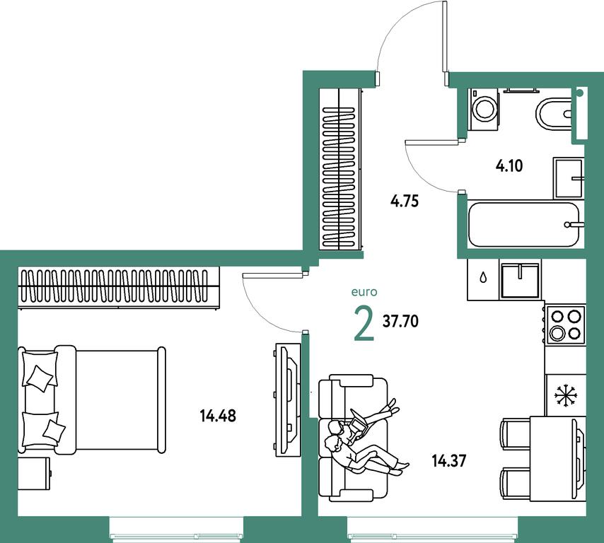 1-BD Apartment Sale, 37.7平方米 at Strana.Parkovaya, ulitsa Komarova, Mytischi, Moscow Region, Russia #1