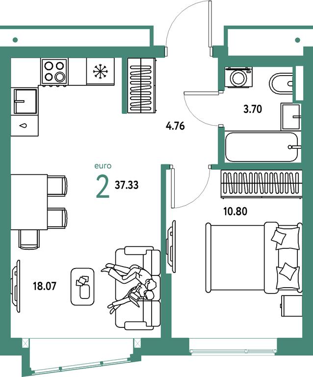 1-BD Apartment Sale, 37.33平方米 at Strana.Parkovaya, ulitsa Komarova, Mytischi, Moscow Region, Russia #1