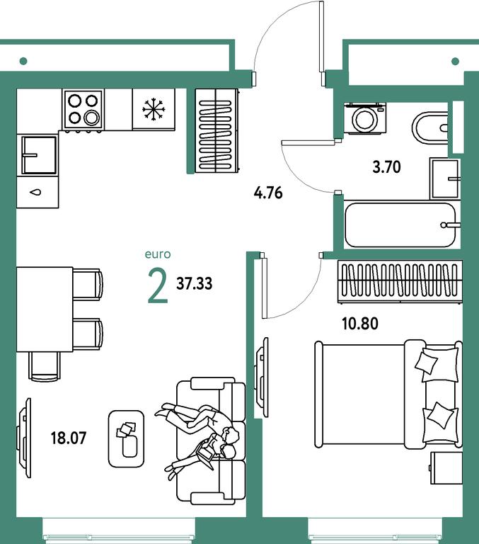 1-BD Apartment Sale, 37.33平方米 at Strana.Parkovaya, ulitsa Komarova, Mytischi, Moscow Region, Russia #2