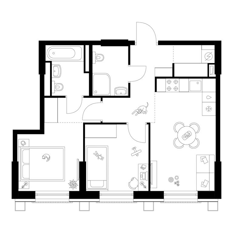 2-BD Apartment Sale, 48.8 sq. m. at Moskvoreche, Kotlyakovskaya Street, Moscow, Russia #1