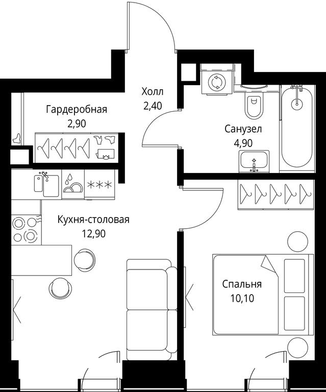 1-BD Apartment Sale, 33.2 sq. m. at VEER, Vereyskaya Street, Moscow, Russia #1
