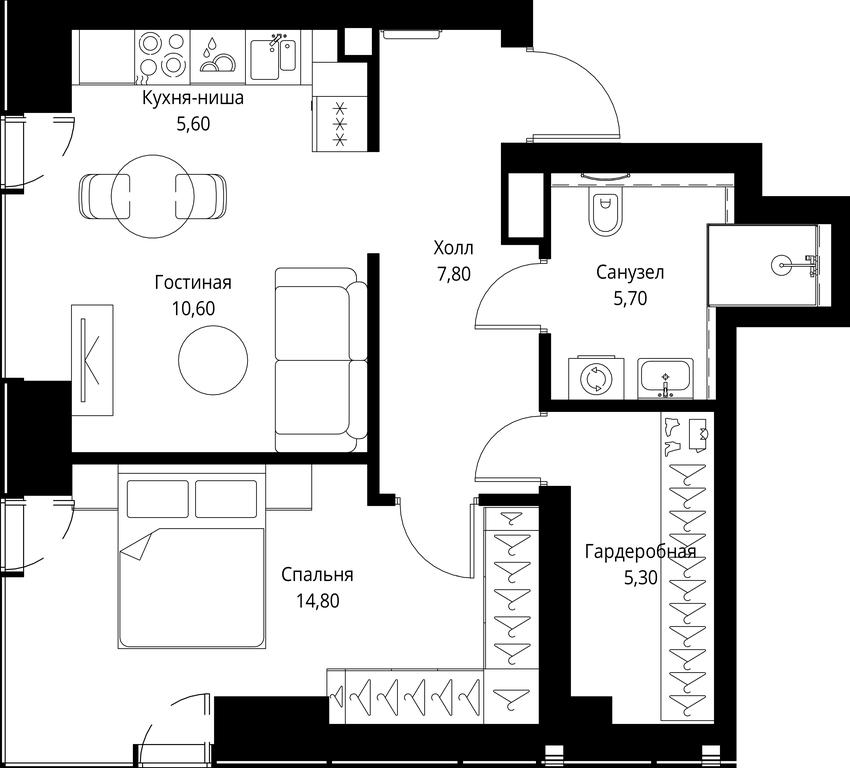 1-BD Apartment Sale, 49.8 sq. m. at VEER, Vereyskaya Street, Moscow, Russia #1 1-BD Apartment Sale, 49.8 sq. m. at VEER, Vereyskaya Street, Moscow, Russia #1