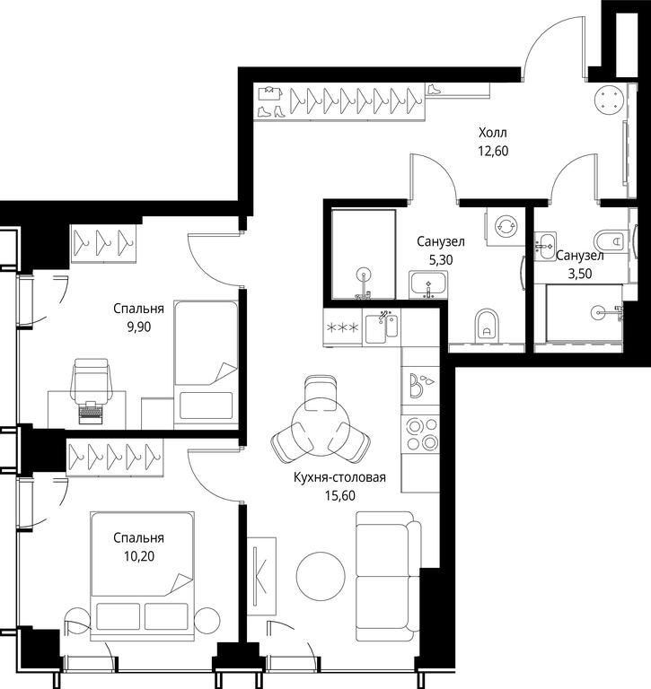 2-BD Apartment Sale, 57.1 sq. m. at VEER, Vereyskaya Street, Moscow, Russia #1 2-BD Apartment Sale, 57.1 sq. m. at VEER, Vereyskaya Street, Moscow, Russia #1