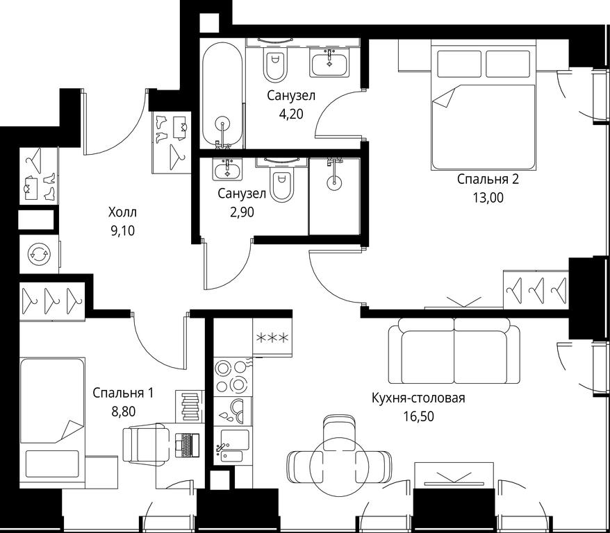 2-BD Apartment Sale, 54.5 sq. m. at VEER, Vereyskaya Street, Moscow, Russia #1 2-BD Apartment Sale, 54.5 sq. m. at VEER, Vereyskaya Street, Moscow, Russia #1