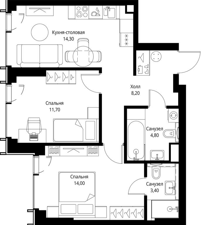 2-BD Apartment Sale, 56.4 sq. m. at VEER, Vereyskaya Street, Moscow, Russia #1 2-BD Apartment Sale, 56.4 sq. m. at VEER, Vereyskaya Street, Moscow, Russia #1