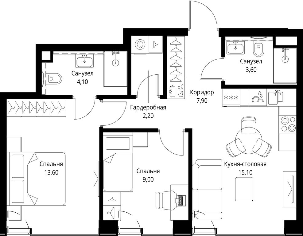 2-BD Apartment Sale, 55.5 sq. m. at VEER, Vereyskaya Street, Moscow, Russia #1 2-BD Apartment Sale, 55.5 sq. m. at VEER, Vereyskaya Street, Moscow, Russia #1