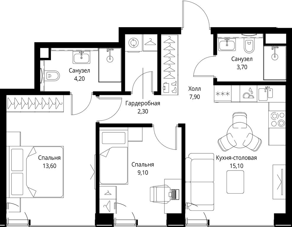 2-BD Apartment Sale, 55.9 sq. m. at VEER, Vereyskaya Street, Moscow, Russia #1