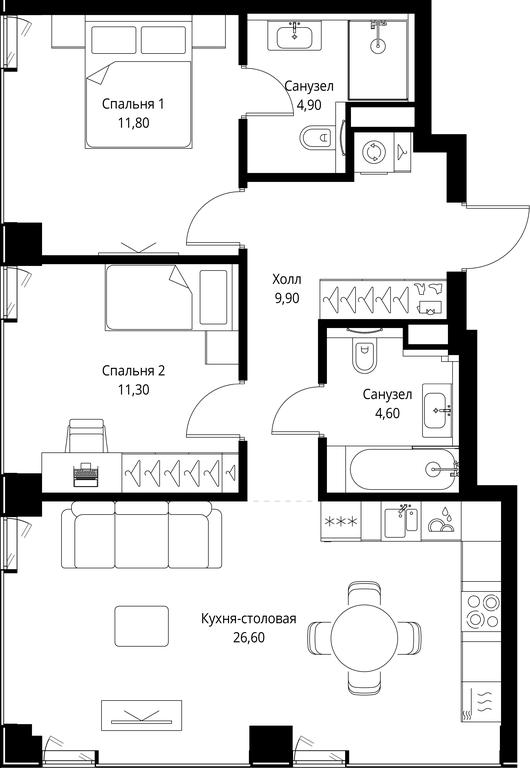 2-BD Apartment Sale, 69.1 sq. m. at VEER, Vereyskaya Street, Moscow, Russia #1 2-BD Apartment Sale, 69.1 sq. m. at VEER, Vereyskaya Street, Moscow, Russia #1