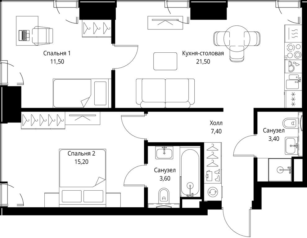 2-BD Apartment Sale, 62.6 sq. m. at VEER, Vereyskaya Street, Moscow, Russia #1 2-BD Apartment Sale, 62.6 sq. m. at VEER, Vereyskaya Street, Moscow, Russia #1