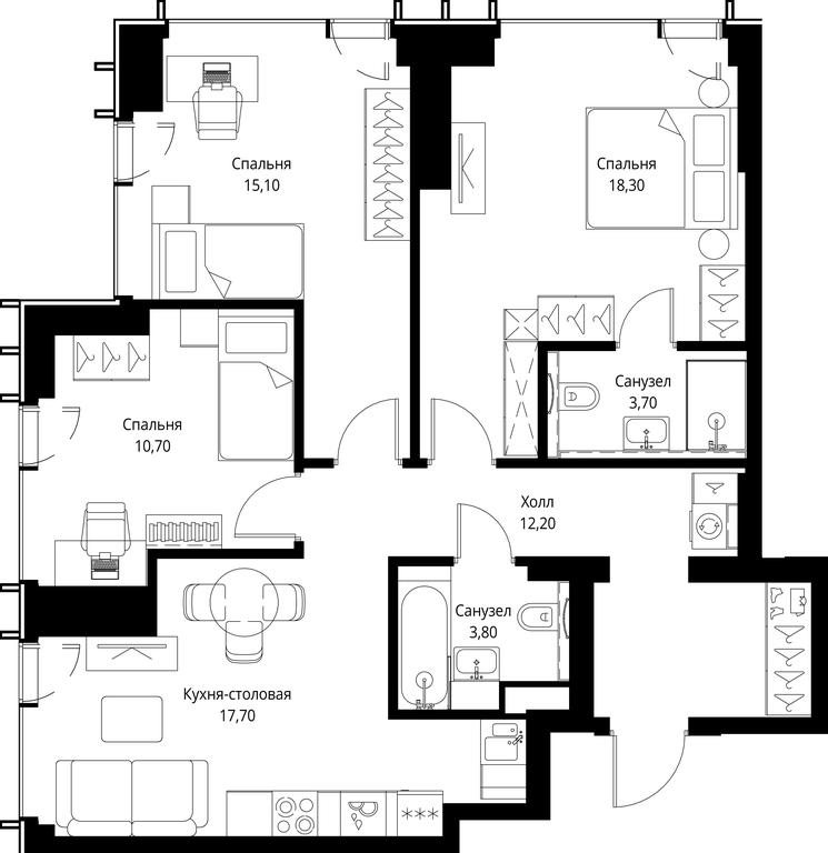 3-BD Apartment Sale, 81.5 sq. m. at VEER, Vereyskaya Street, Moscow, Russia #1 3-BD Apartment Sale, 81.5 sq. m. at VEER, Vereyskaya Street, Moscow, Russia #1