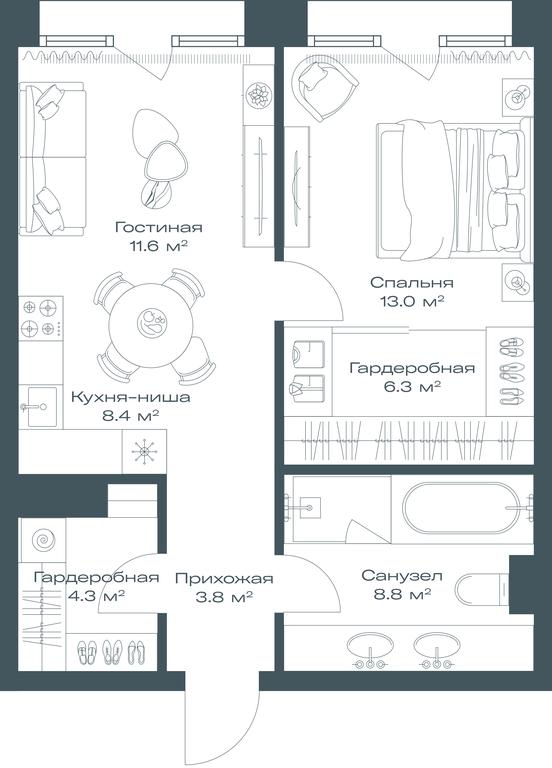 Apartment Sale, 56.2平方米 at Opus, Derbenevskaya Street, 1с1, Moscow, Russia #1