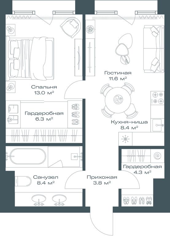Apartment Sale, 55.8平方米 at Opus, Derbenevskaya Street, 1с1, Moscow, Russia #1