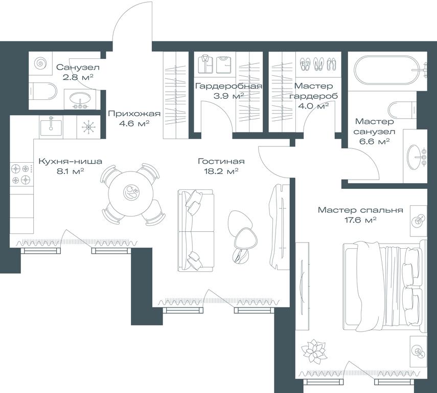 Apartment Sale, 65.8平方米 at Opus, Derbenevskaya Street, 1с1, Moscow, Russia #1