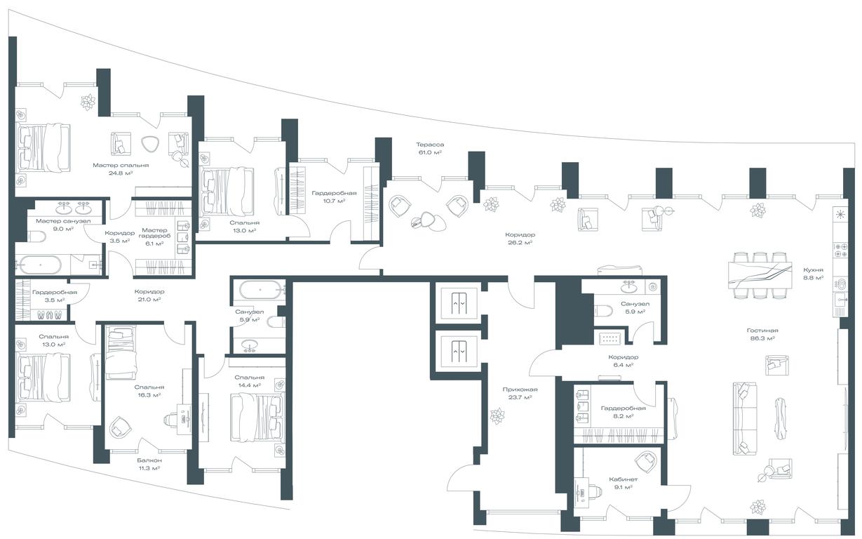 4-BD Apartment Sale, 434.6平方米 at Opus, Derbenevskaya Street, 1с1, Moscow, Russia #1