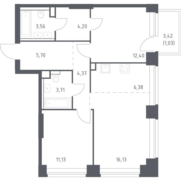 1-BD Apartment Sale, 68.61 sq. m. at Nova, Bratyev Fonchenko Street, вл21, Moscow, Russia #1 1-BD Apartment Sale, 68.61 sq. m. at Nova, Bratyev Fonchenko Street, вл21, Moscow, Russia #1