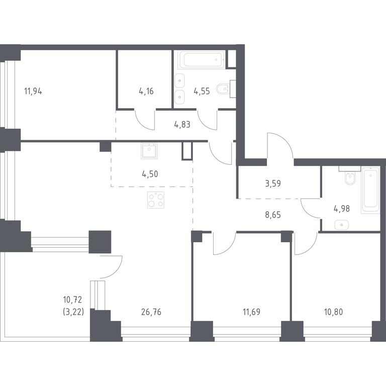 2-BD Apartment Sale, 99.67平方米 at Nova, Bratyev Fonchenko Street, вл21, Moscow, Russia #1 2-BD Apartment Sale, 99.67平方米 at Nova, Bratyev Fonchenko Street, вл21, Moscow, Russia #1
