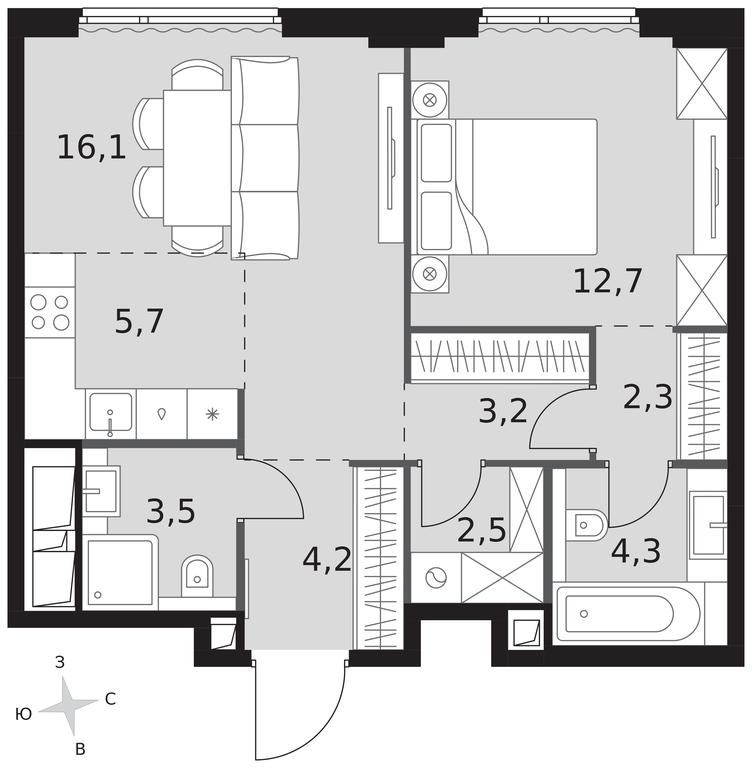 2-BD Apartment Sale, 54.5平方米 at Sydney City, Shenogina Street, 2, Moscow, Russia #1